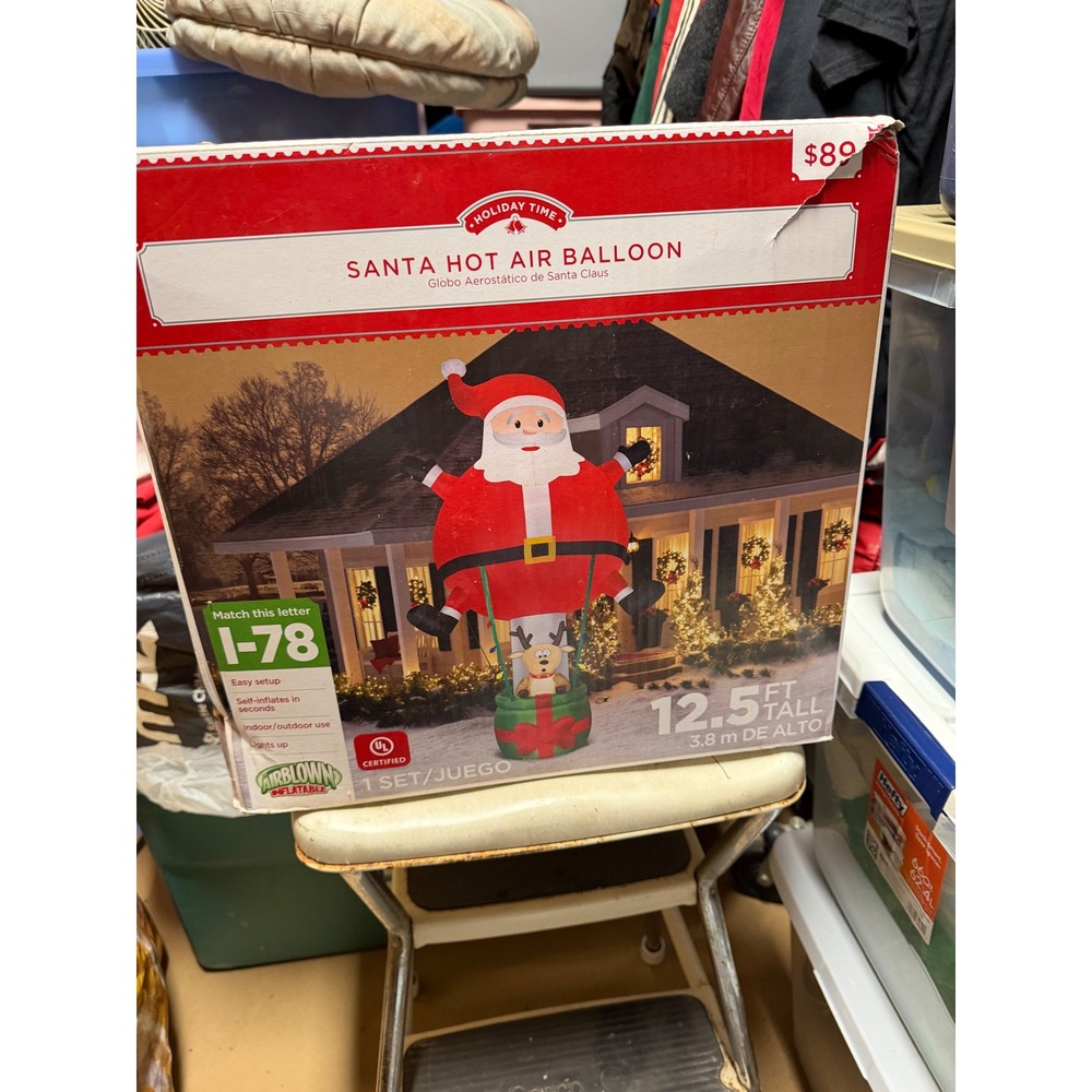 Holiday Time 12.5ft Santa Hot Air Balloon Christmas Airblown Inflatable NIB